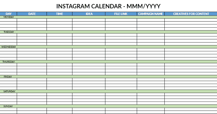 instagram calendar