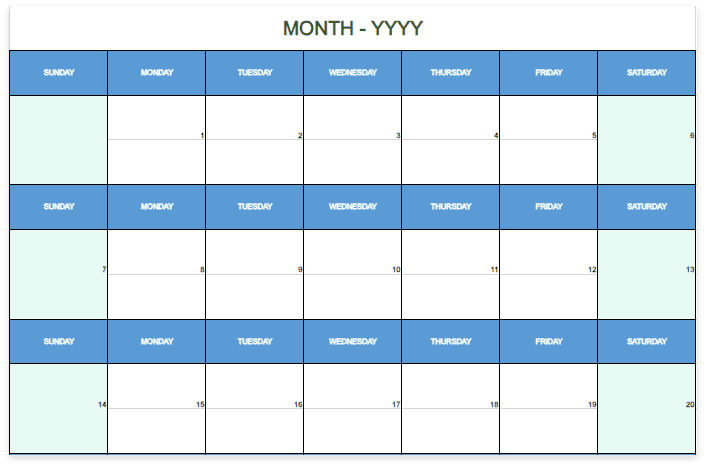 monthly calendar