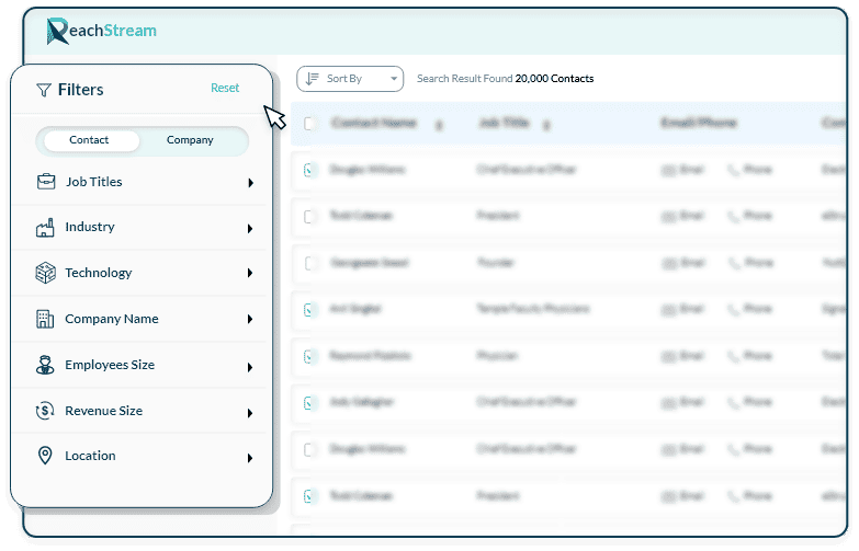 Use ReachStream's contact filters to select your ICP.