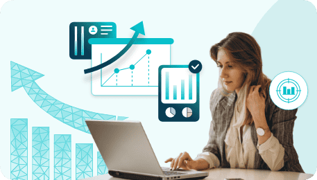 Businesswoman analyzing SaaS email marketing data with charts and graphs for growth insights