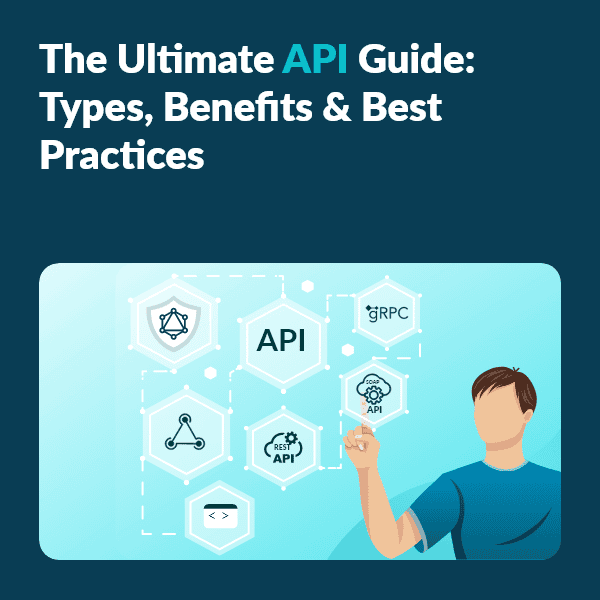 API guide illustration with key concepts like REST, GraphQL, and gRPC.