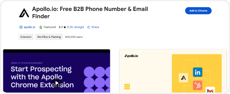 Apollo.io Chrome Extension to find B2B phone numbers and emails from LinkedIn