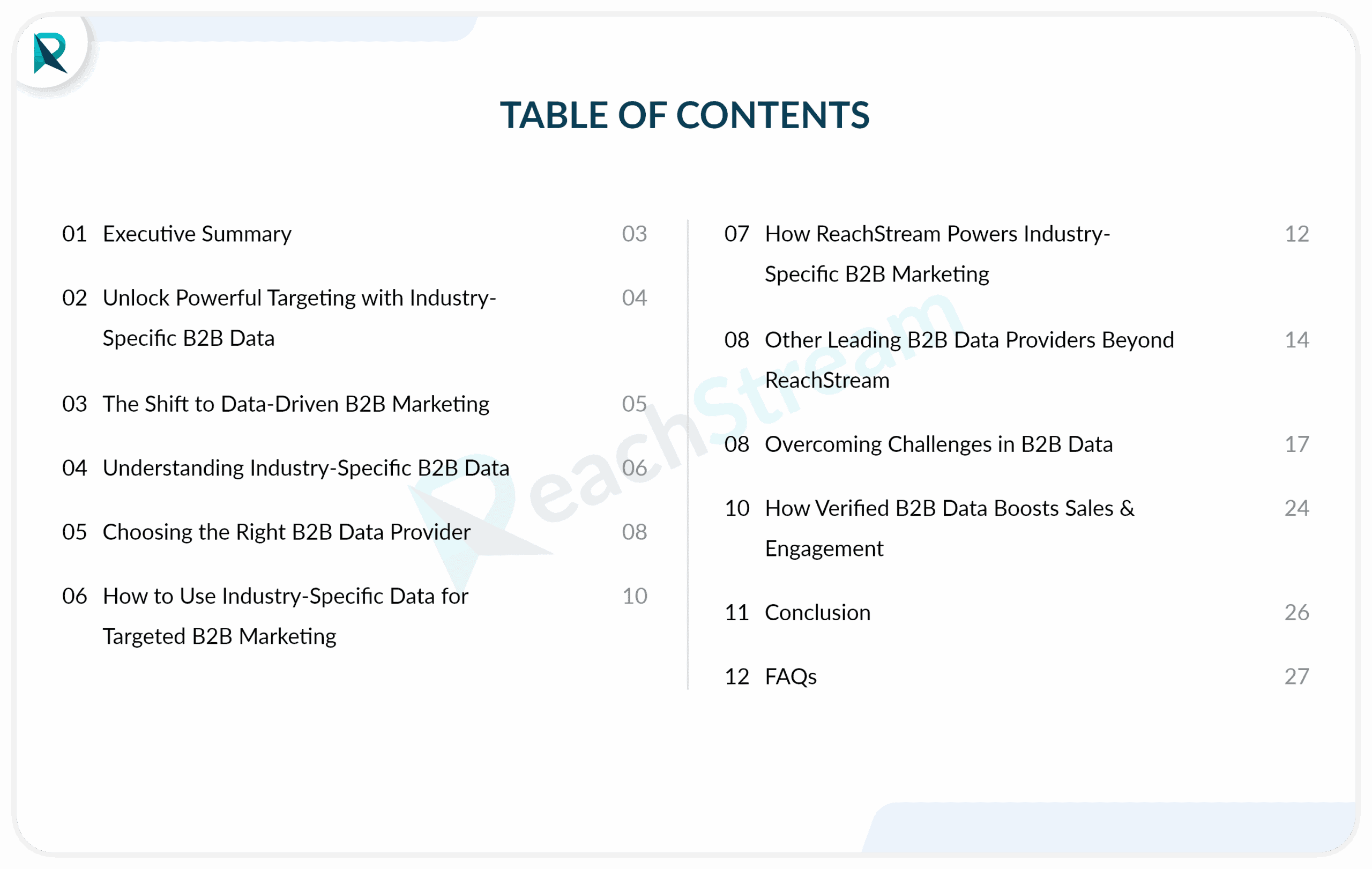 Table of contents from whitepaper on targeting with industry-specific B2B data.