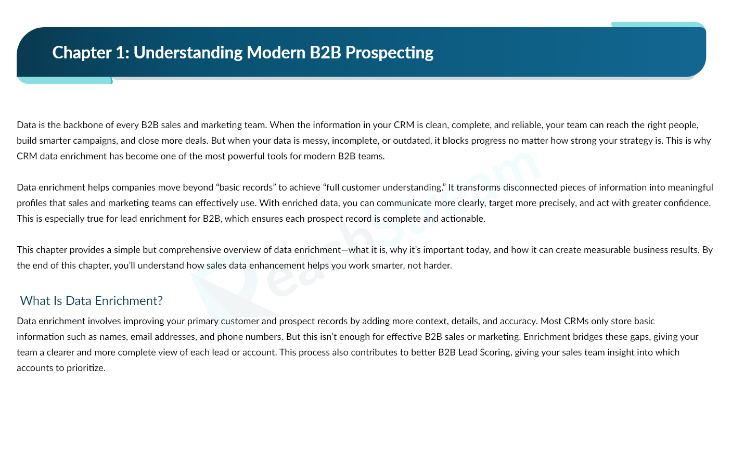 Chapter 1 page on understanding modern B2B prospecting and intro to data enrichment